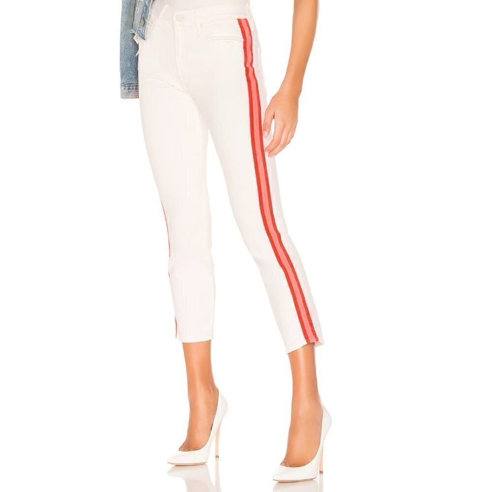 MOTHER The Mid Rise 28 Dazzler Crop in Whipping The Cream Pink Racer